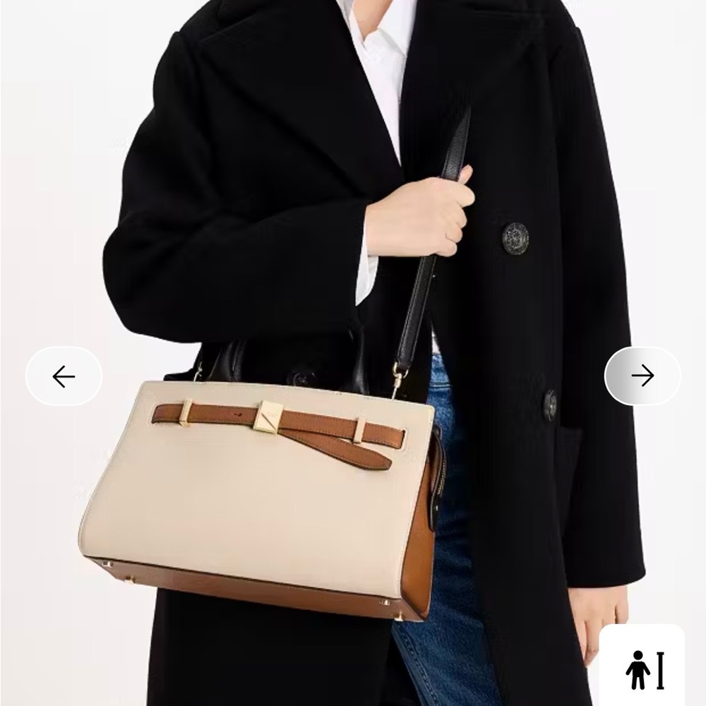 Kate Spade Classic Two-Tone Satchel Handbag in Cream and Brown